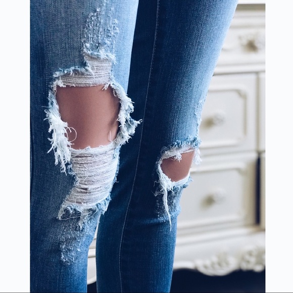 Distressed Denim Med Wash Ankle Skinny Jeans - Picture 4 of 10